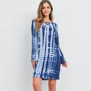 Emma & Michele XL Long sleeve lace-up V-neck tie-dye ribbed pencil dress